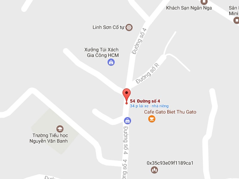 Vị trí phát hiện người thanh niên treo cổ trên bản đồ google